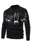 Suéter negro slim fit con estampado de ciervos navideños con cuello redondo para hombre