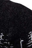 Suéter negro slim fit con estampado de ciervos navideños con cuello redondo para hombre