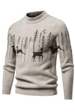 Suéter negro slim fit con estampado de ciervos navideños con cuello redondo para hombre