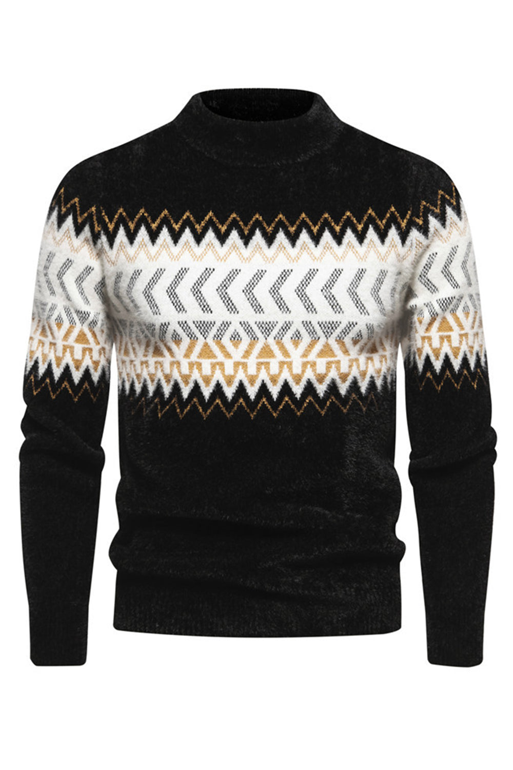 Top de suéter para hombre negro con cuello redondo y corte ajustado