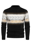 Top de suéter para hombre negro con cuello redondo y corte ajustado