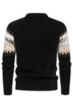 Top de suéter para hombre negro con cuello redondo y corte ajustado