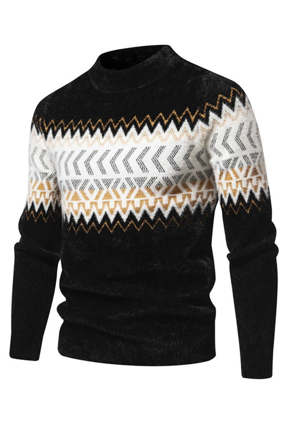Top de suéter para hombre negro con cuello redondo y corte ajustado
