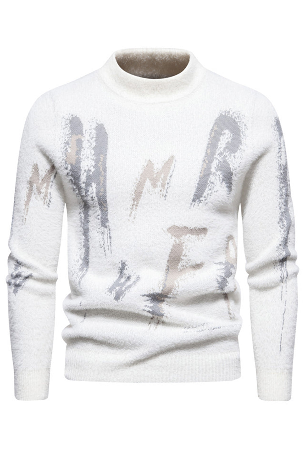 Suéter blanco de cuello redondo slim fit para hombre