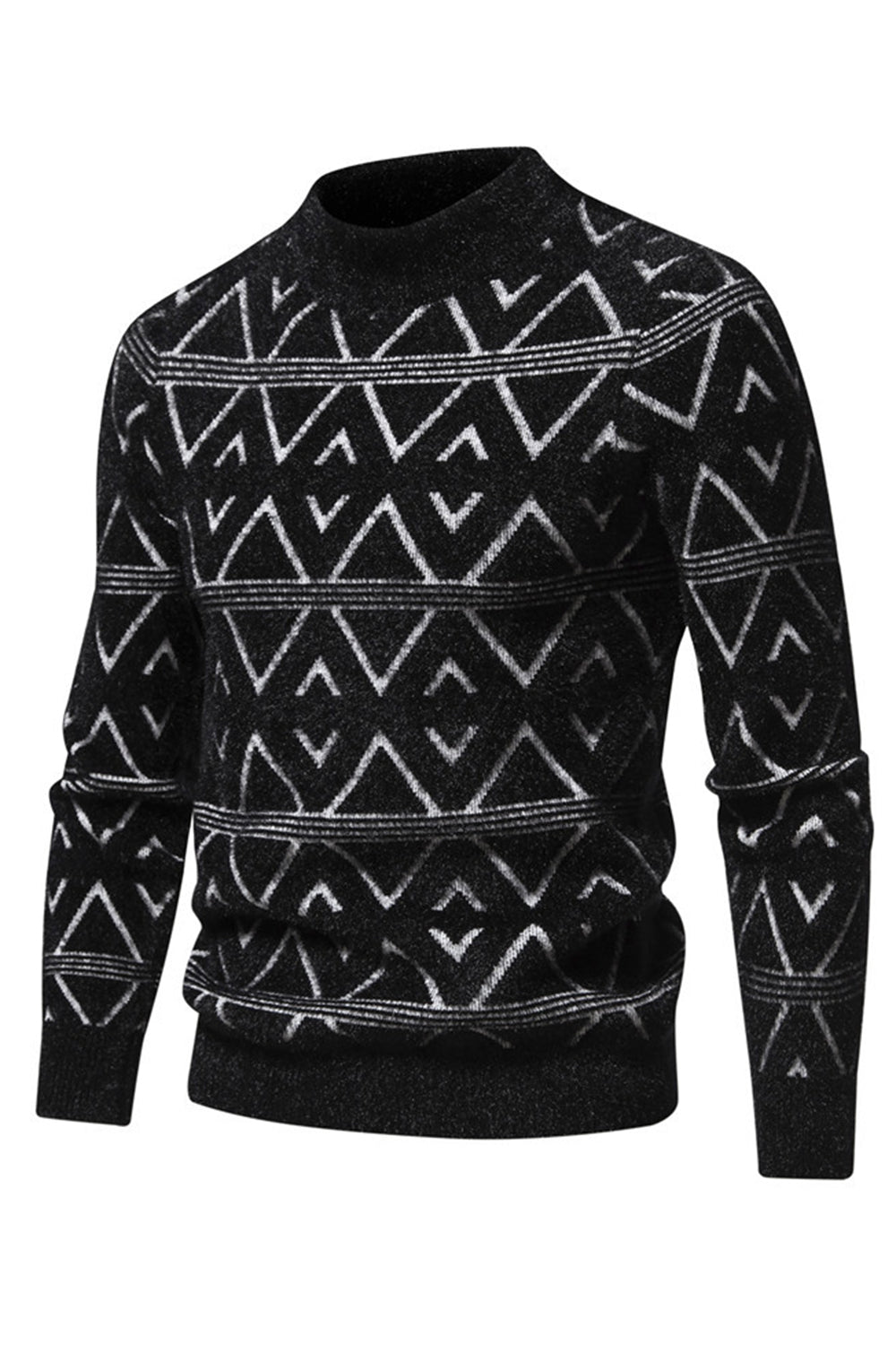 Suéter jersey blanco para hombre con cuello redondo y estampado de rayas