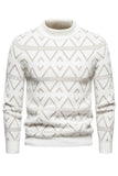 Suéter jersey blanco para hombre con cuello redondo y estampado de rayas