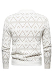 Suéter jersey blanco para hombre con cuello redondo y estampado de rayas