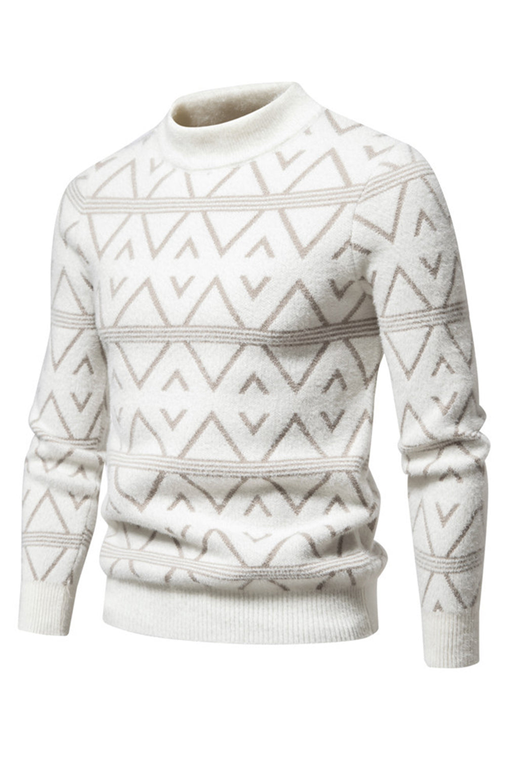 Suéter jersey blanco para hombre con cuello redondo y estampado de rayas