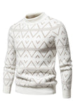 Suéter jersey blanco para hombre con cuello redondo y estampado de rayas