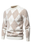 Jersey de punto estampado de cuello redondo color caqui claro para hombre