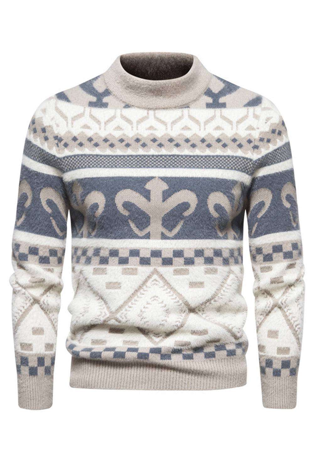 Suéter de punto con estampado de jersey caqui slim fit para hombre