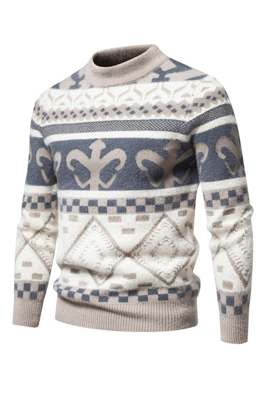 Suéter de punto con estampado de jersey caqui slim fit para hombre