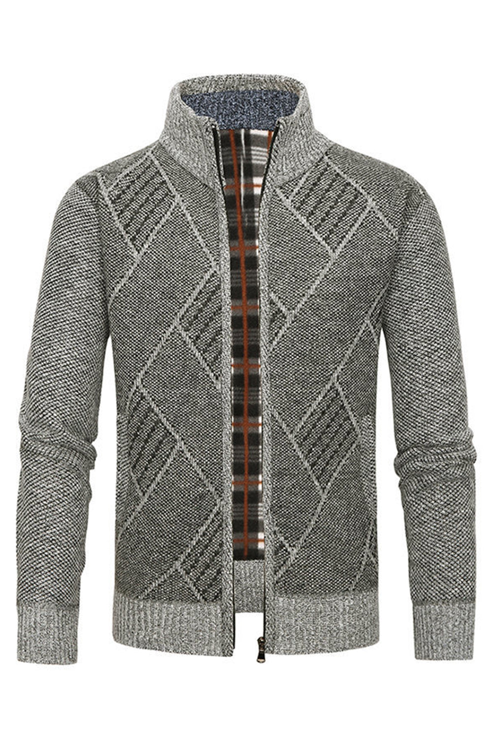 Abrigo holgado gris con cuello alto y cremallera para hombre