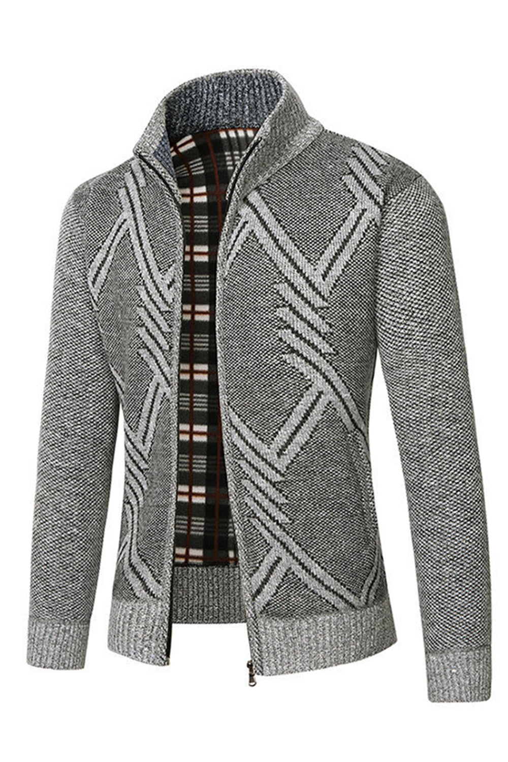 Abrigo holgado gris con cuello alto y cremallera para hombre
