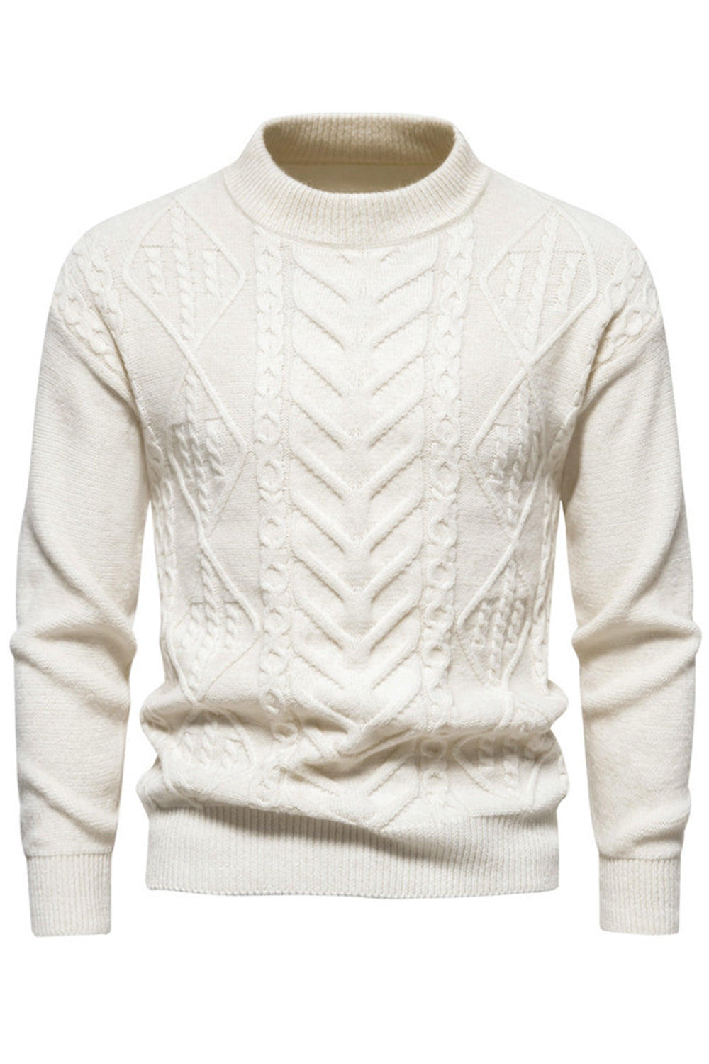 Jersey de punto para hombre con cuello redondo y jacquard blanco
