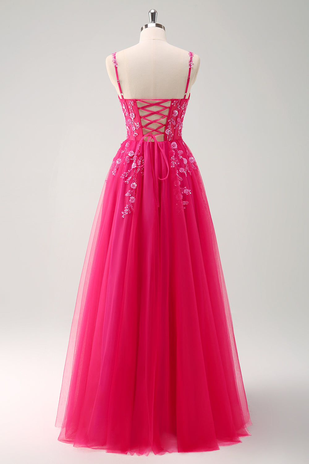 Vestido de fiesta largo con apliques morados brillantes con abertura