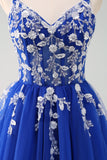 Vestido de fiesta largo con corsé de tirantes de espagueti azul real brillante