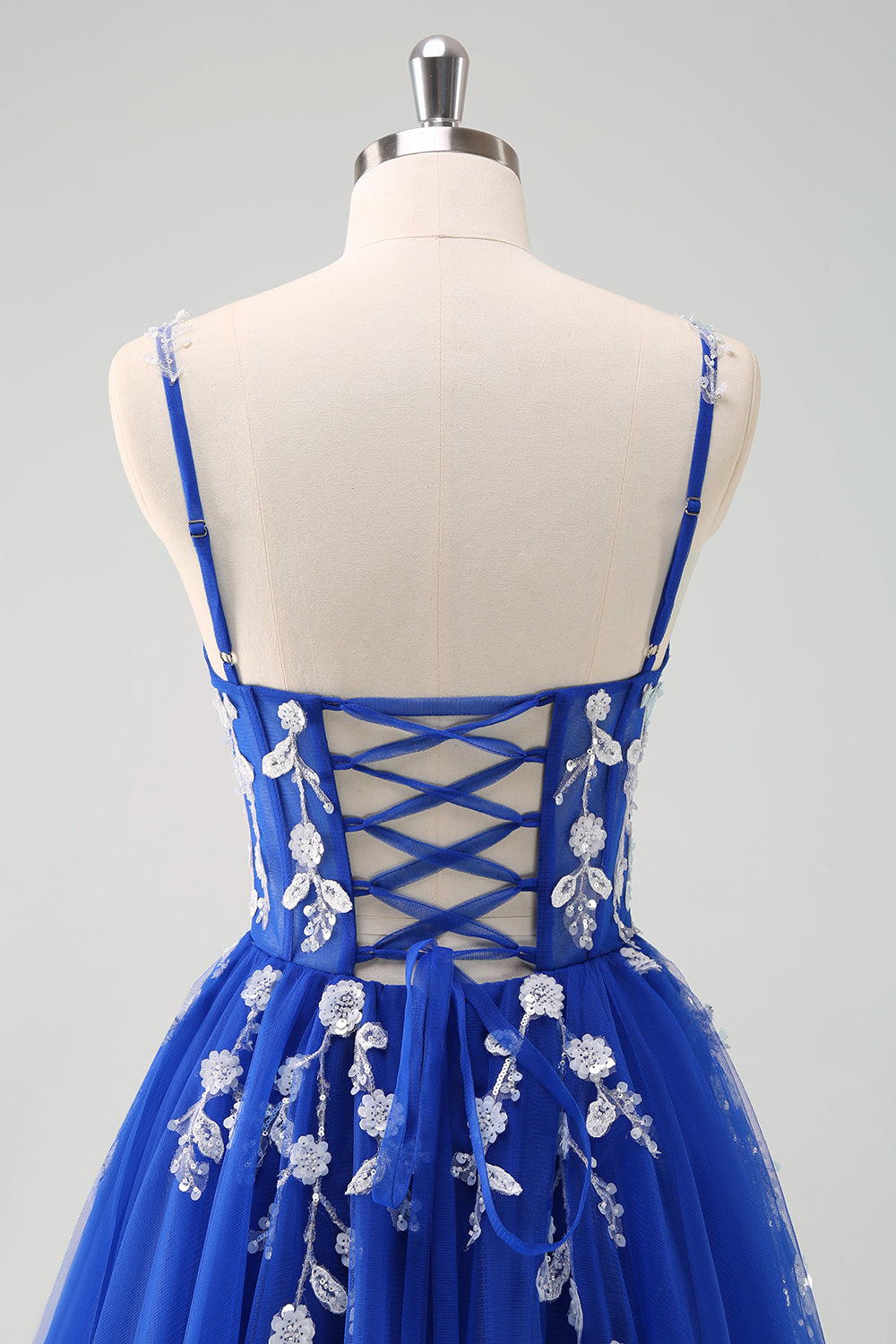 Vestido de fiesta largo con corsé de tirantes de espagueti azul real brillante