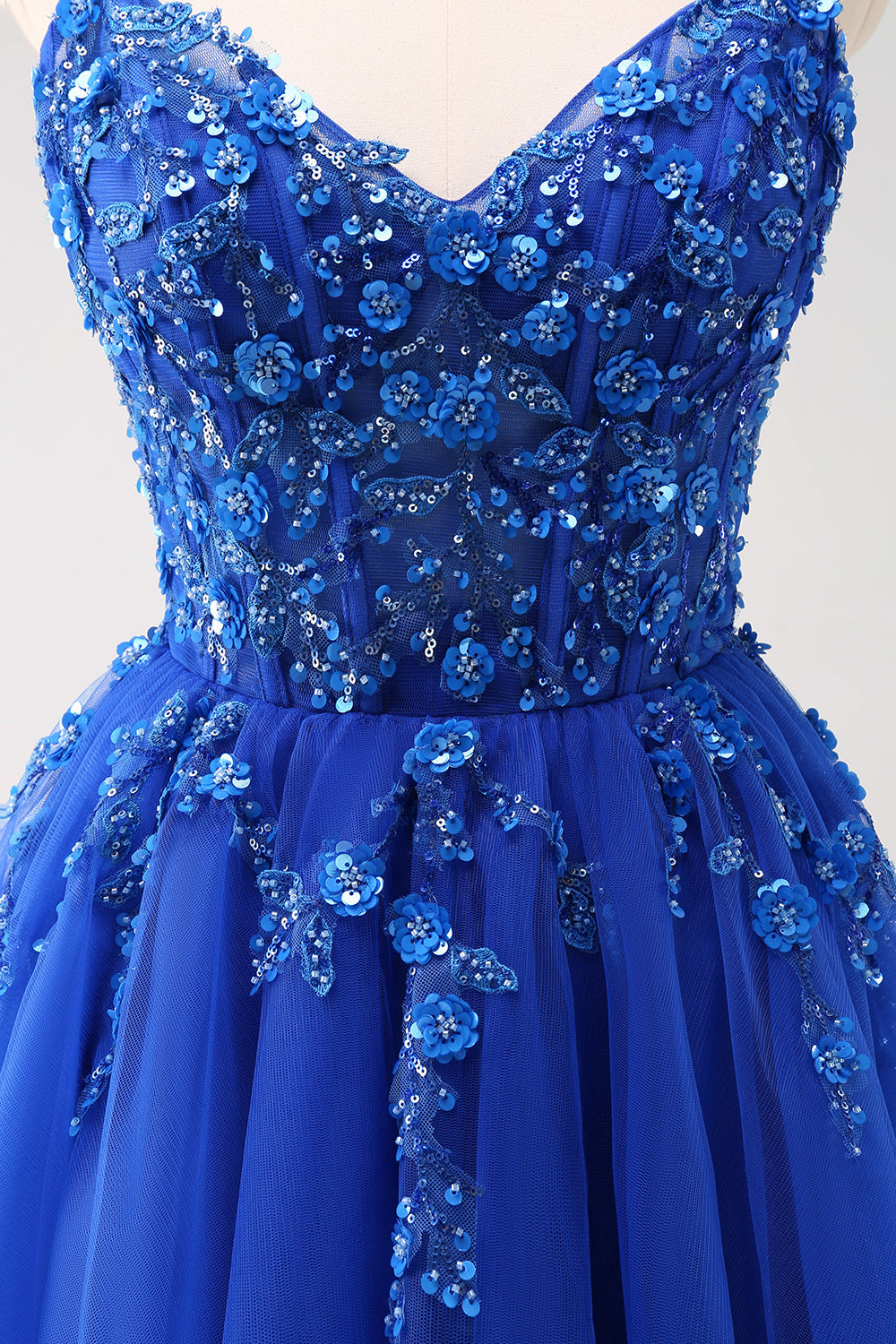 Vestido de fiesta largo con corsé de tirantes de espagueti azul real brillante