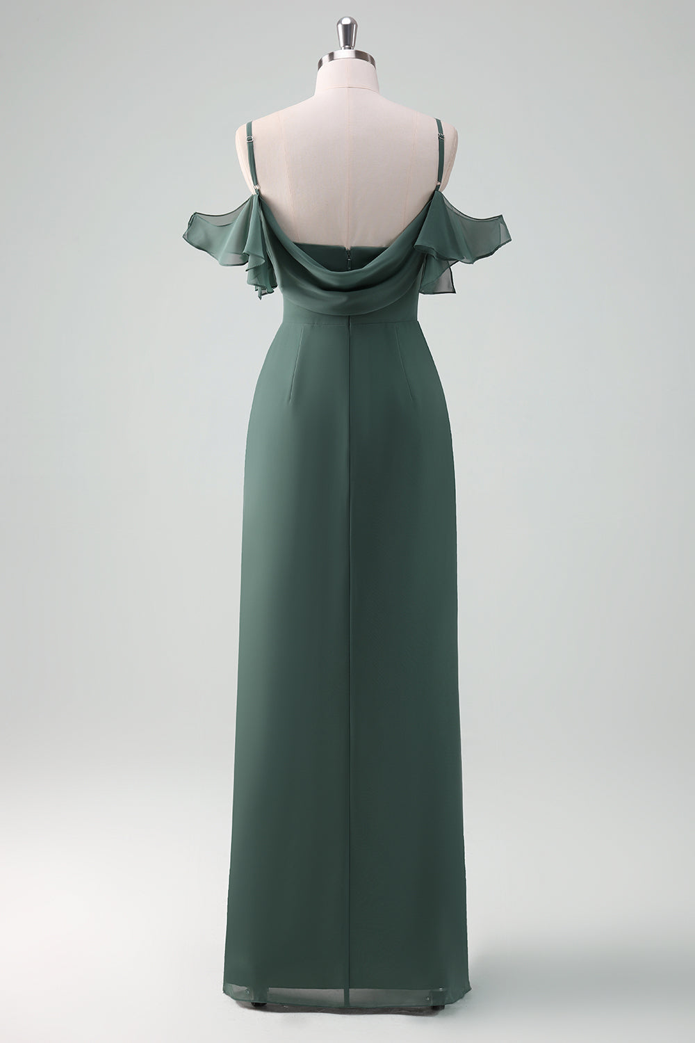 Eucalipto Tirantes de espagueti Vaina Vestido largo de dama de honor de gasa