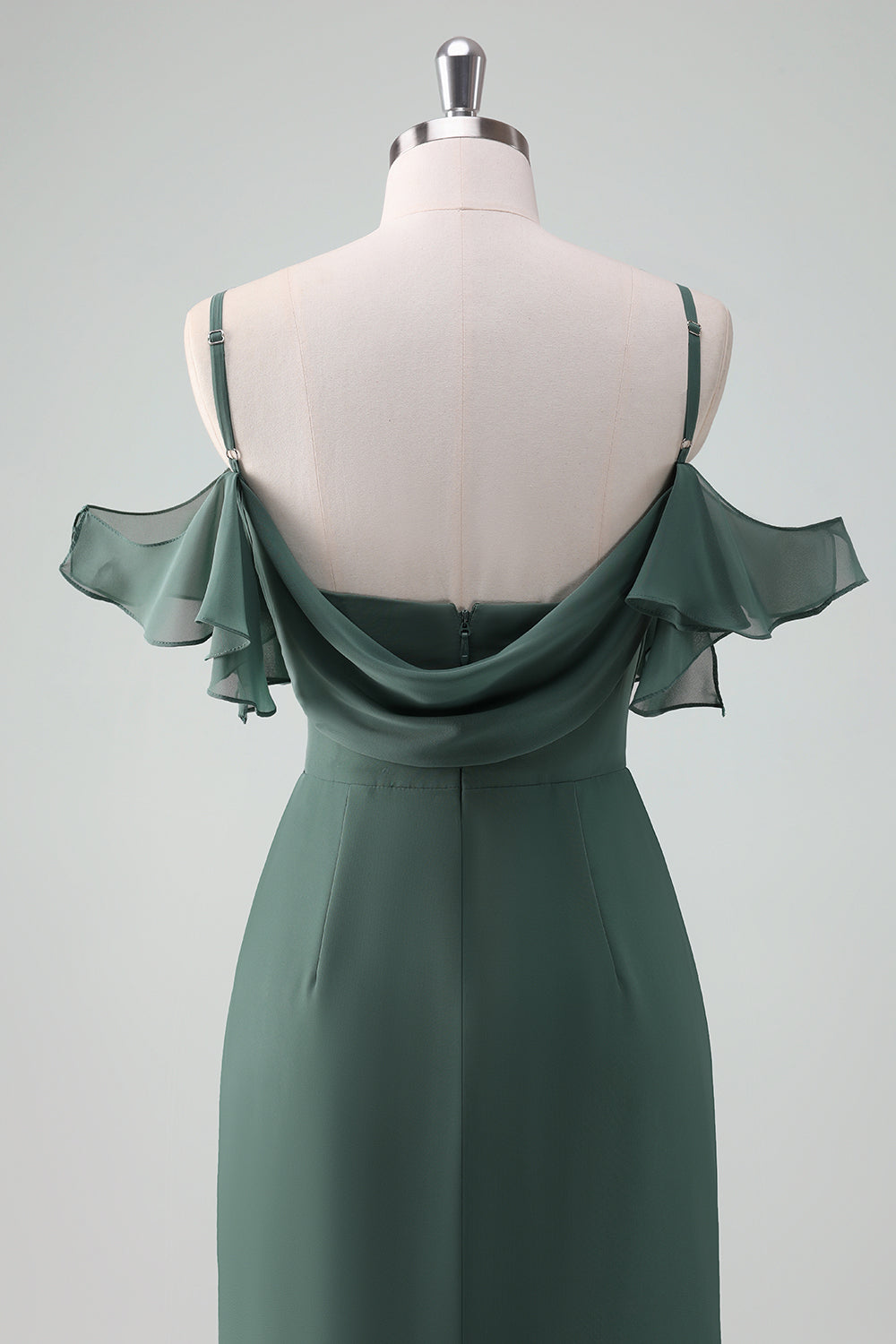 Eucalipto Tirantes de espagueti Vaina Vestido largo de dama de honor de gasa