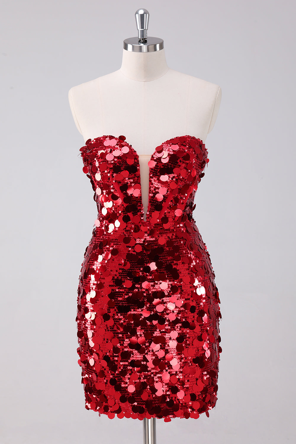 Vestido ajustado de lentejuelas rojas con mangas desmontables