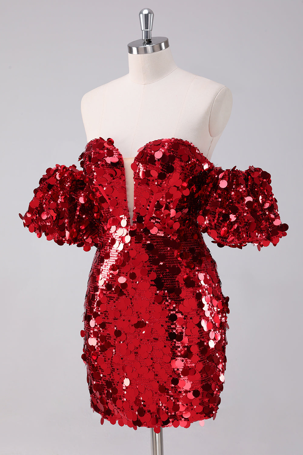 Vestido ajustado de lentejuelas rojas con mangas desmontables