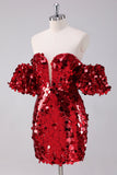 Vestido ajustado de lentejuelas rojas con mangas desmontables