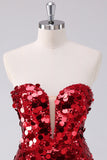 Vestido ajustado de lentejuelas rojas con mangas desmontables