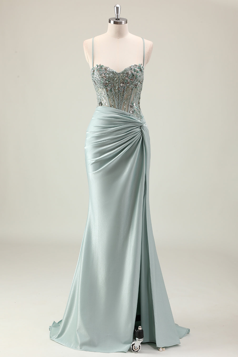 Vestido de fiesta de lentejuelas brillantes con tirantes de sirena azul marino oscuro con abertura