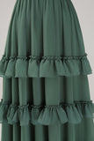 Vestido largo de dama de honor de gasa con tirantes de espagueti de eucalipto de línea A