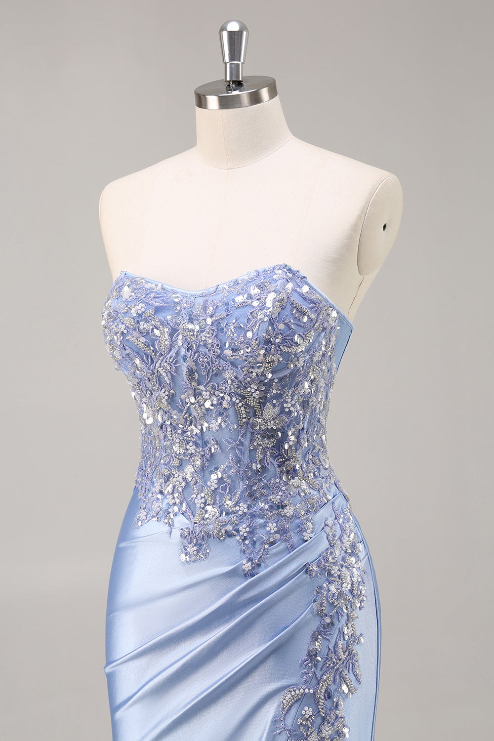 Vestido de fiesta de sirena verde oscuro sin tirantes con abertura