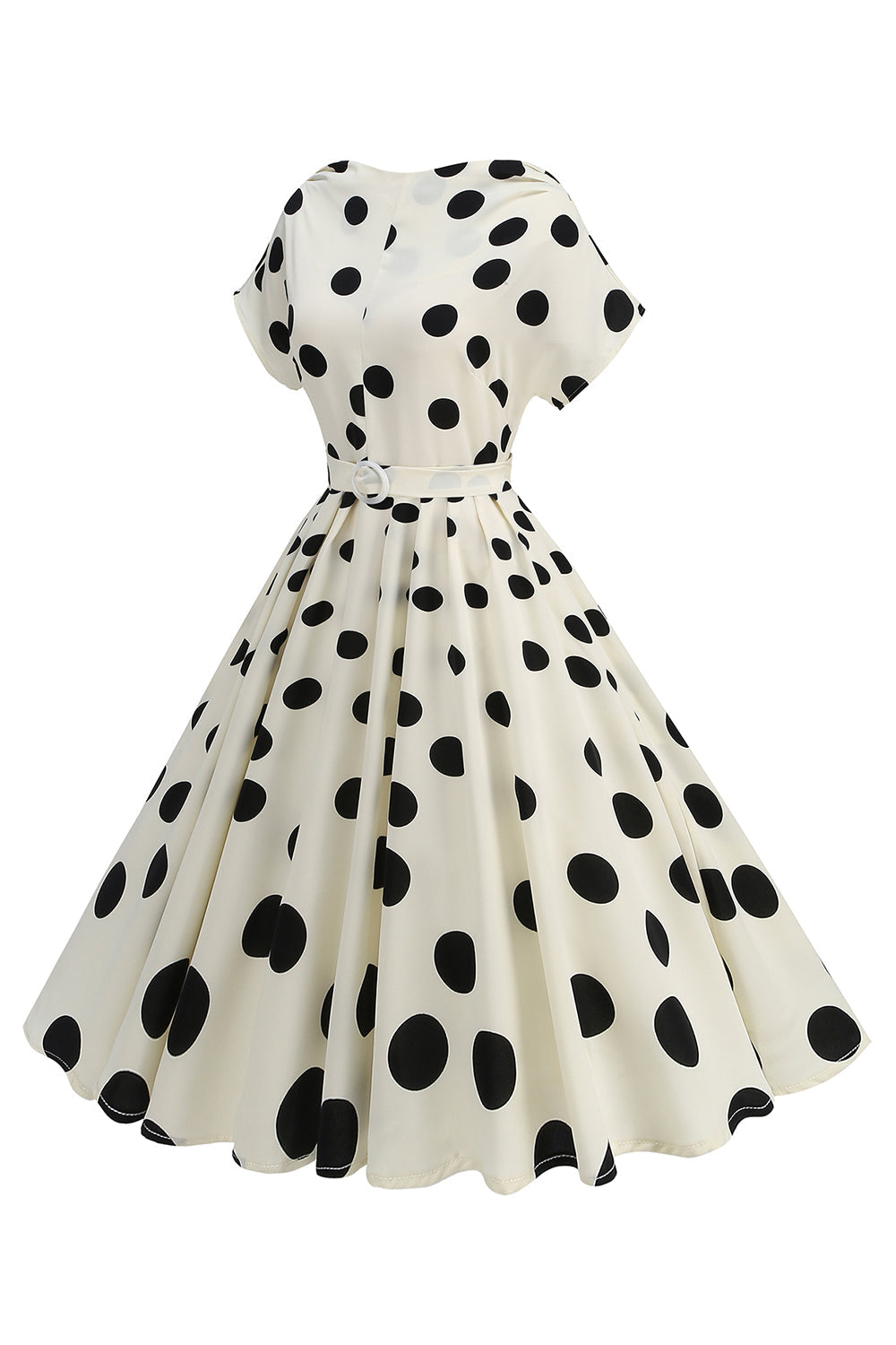 Vestido midi de 1950 con cuello barco estampado en rosa negra