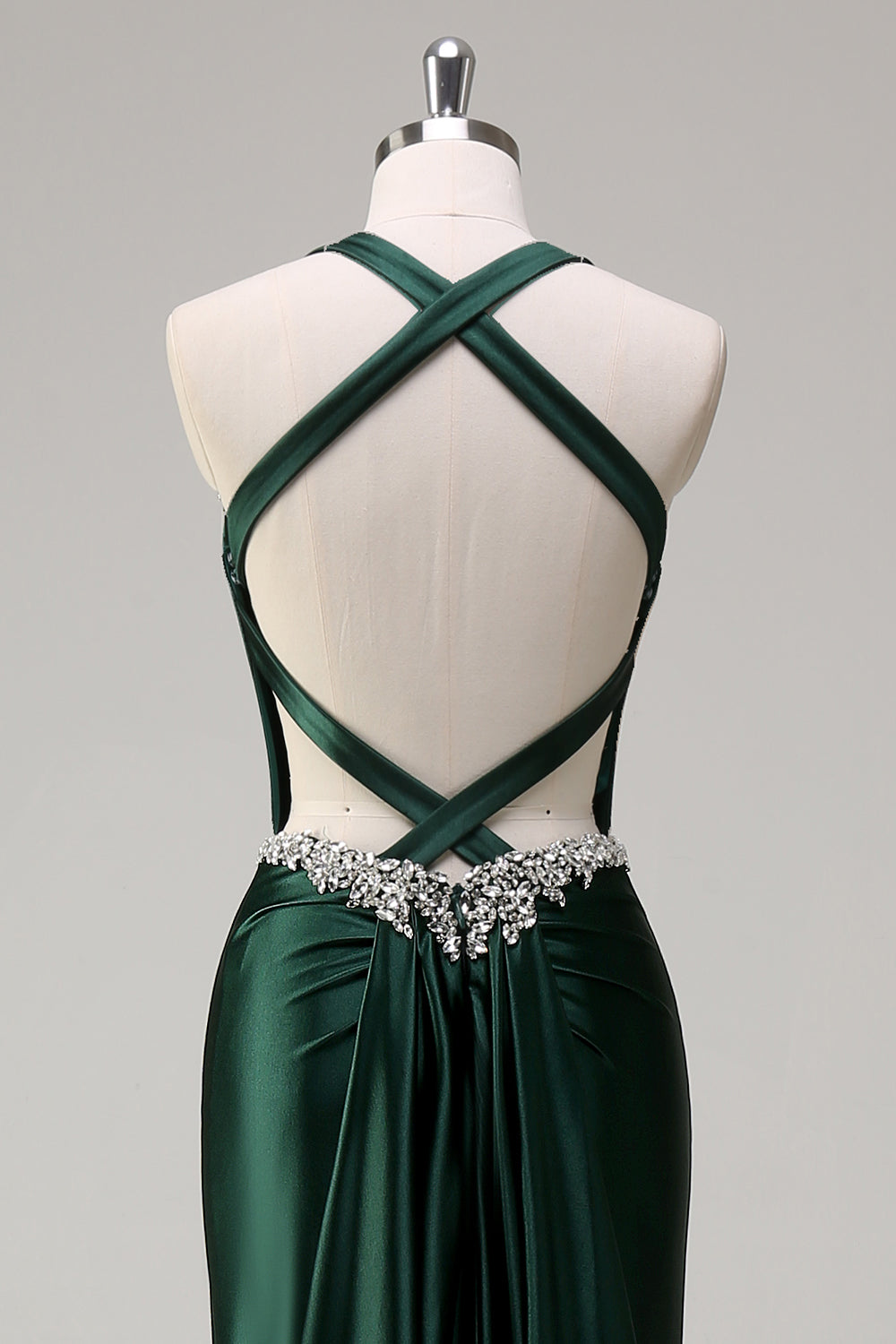 Vestido de fiesta de lentejuelas con corsé halter de sirena verde oscuro brillante