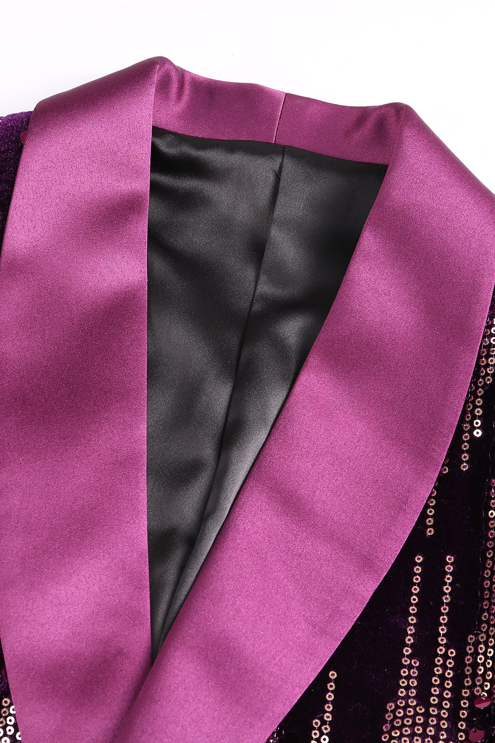 Chal púrpura brillante Solapa lentejuelas Blazer de fiesta