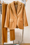 Trajes de mujer de terciopelo camel 2 piezas con solapa con muescas