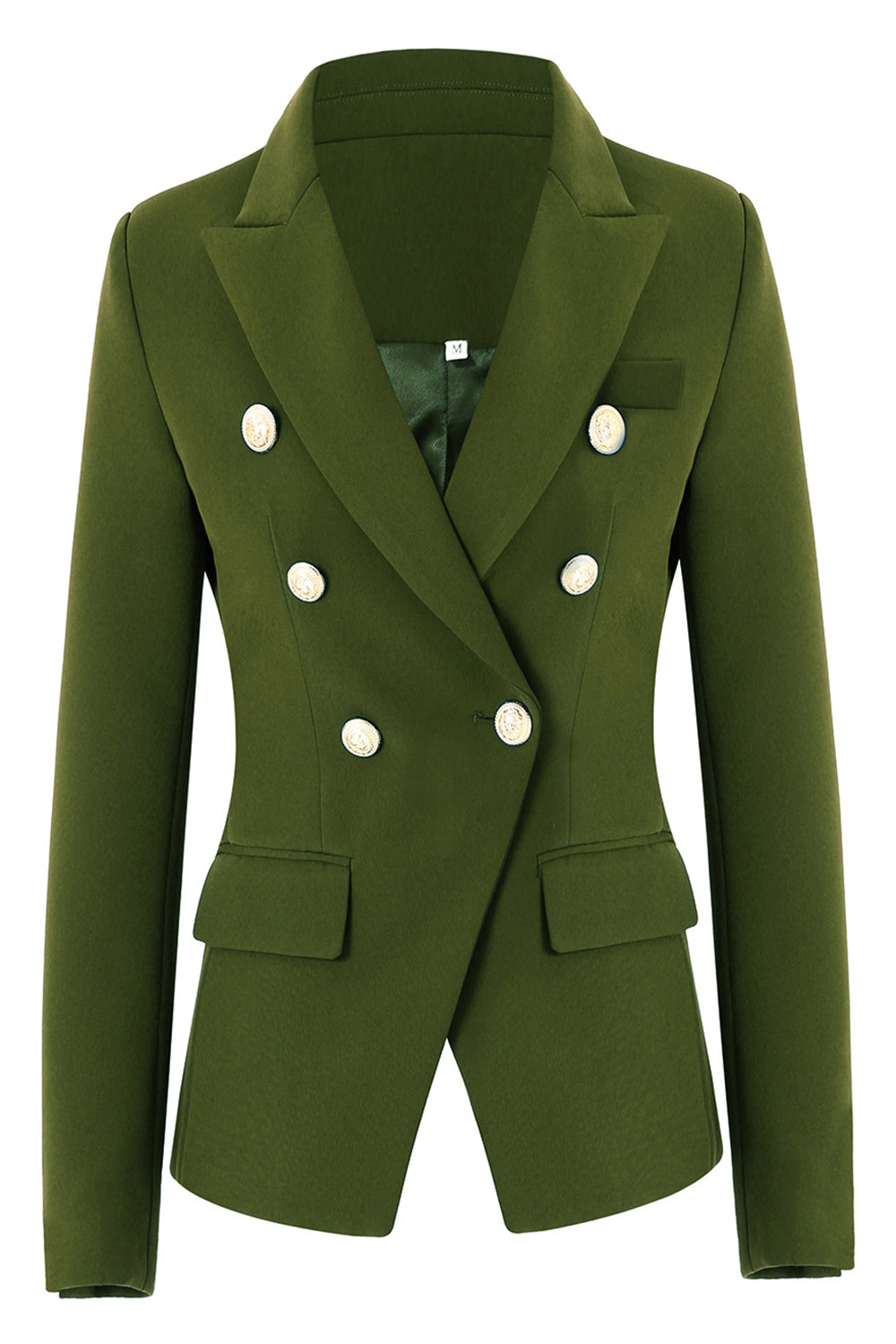 Blazer midi de solapa de pico verde militar para mujer