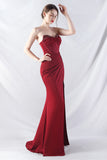 Vestido largo de fiesta con corsé de cuentas burdeos brillante con abertura