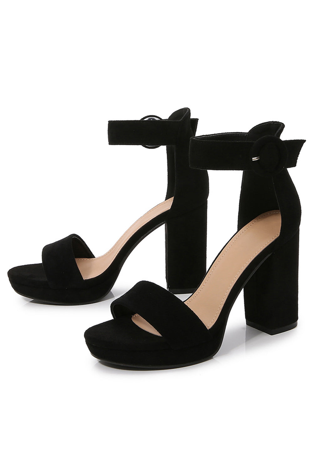 Sandalias de moda de tacón alto de gamuza de color puro albaricoque