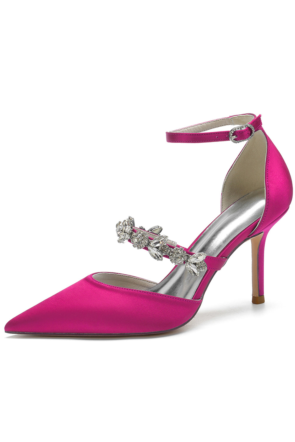 Tacones altos puntiagudos de pedrería marfil