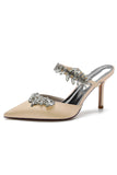 Sandalias de tacón de aguja con puntera de diamantes de imitación azul real