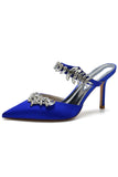 Sandalias de tacón de aguja con puntera de diamantes de imitación azul real