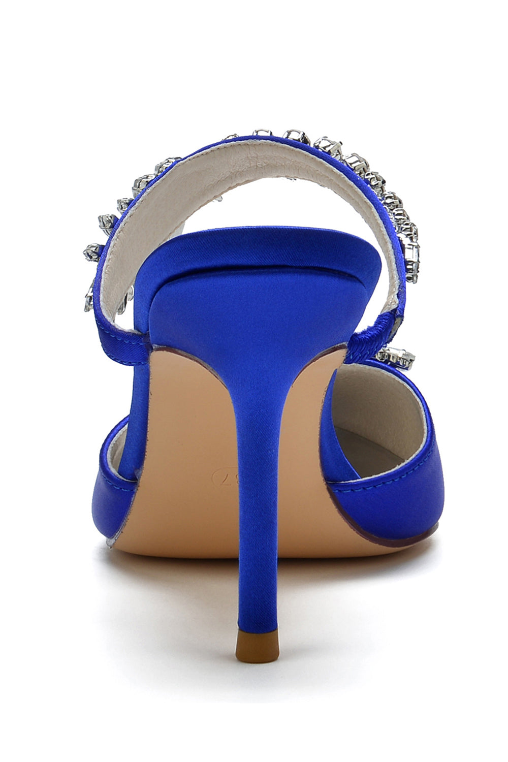 Sandalias de tacón de aguja con puntera de diamantes de imitación azul real