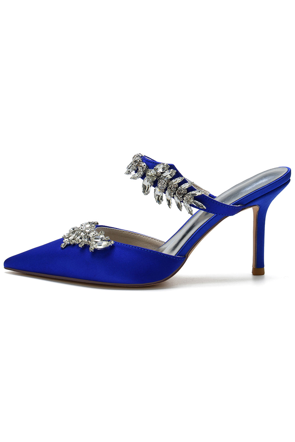 Sandalias de tacón de aguja con puntera de diamantes de imitación azul real