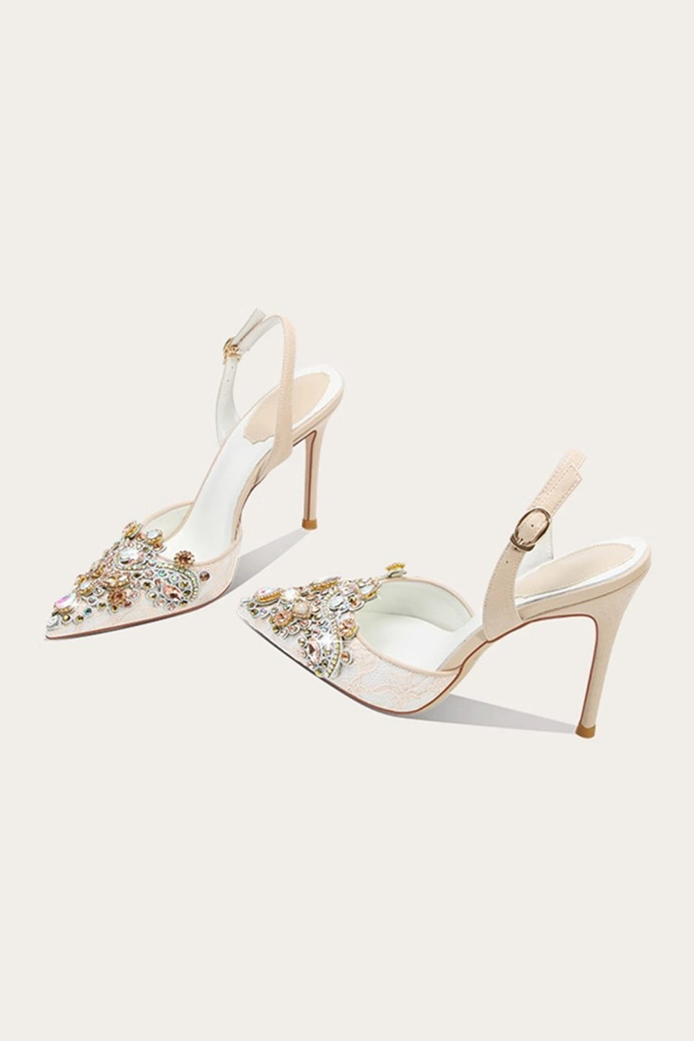 Tacones altos de encaje de diamantes de imitación de albaricoque brillante