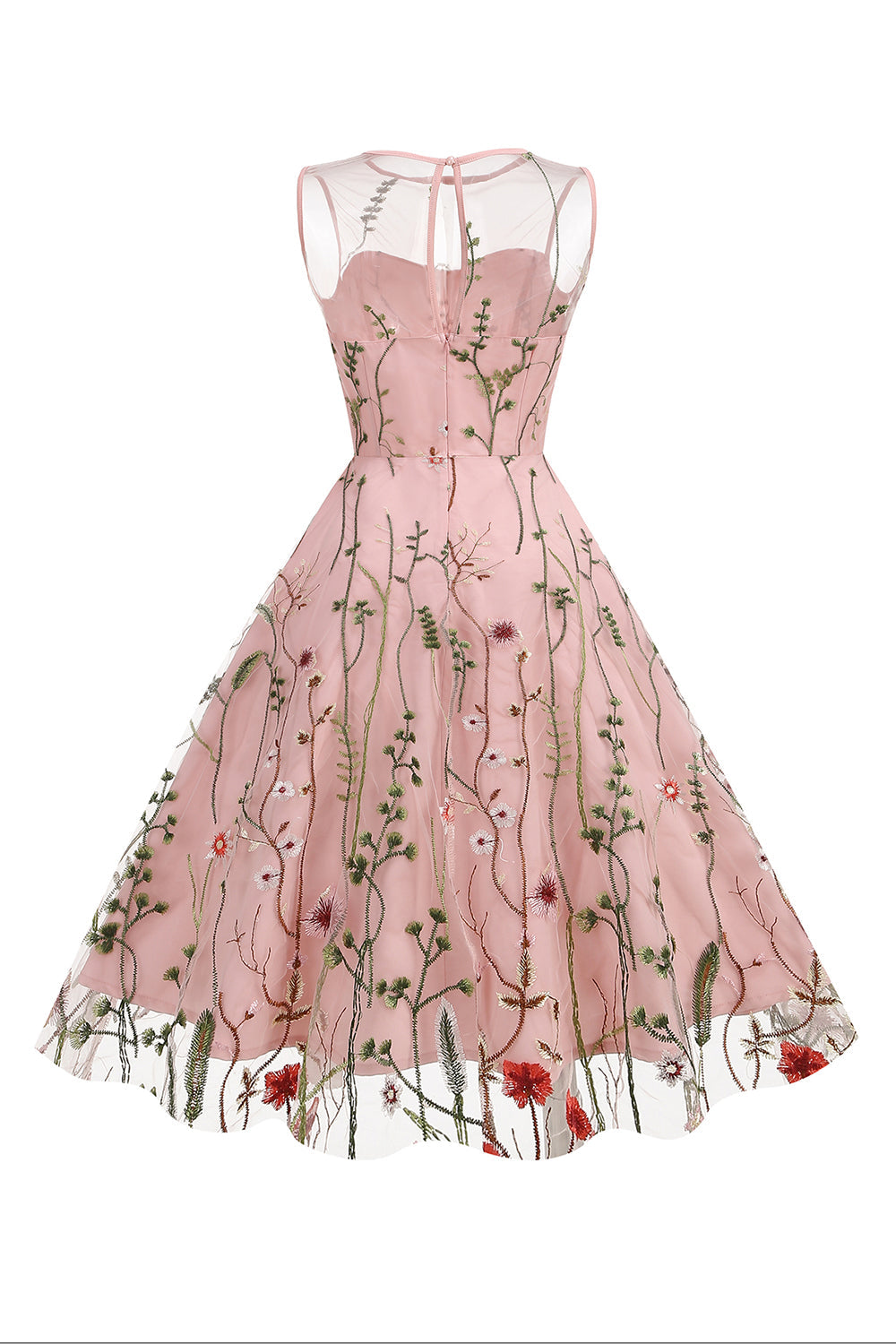 Vestido Blush A Line Cuello Bateau Mangas Década de 1950