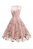 Vestido Blush A Line Cuello Bateau Mangas Década de 1950