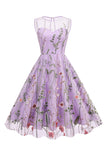 Vestido Blush A Line Cuello Bateau Mangas Década de 1950