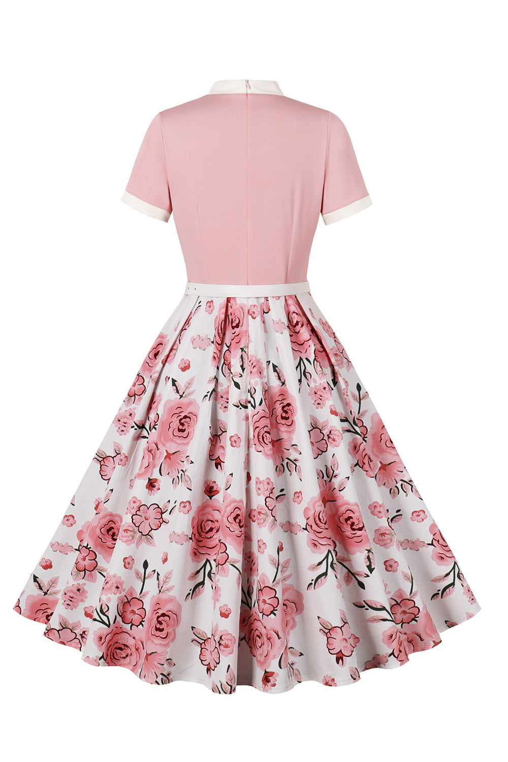 Vestidos de la década de 1950 con estampado floral azul y mangas cortas