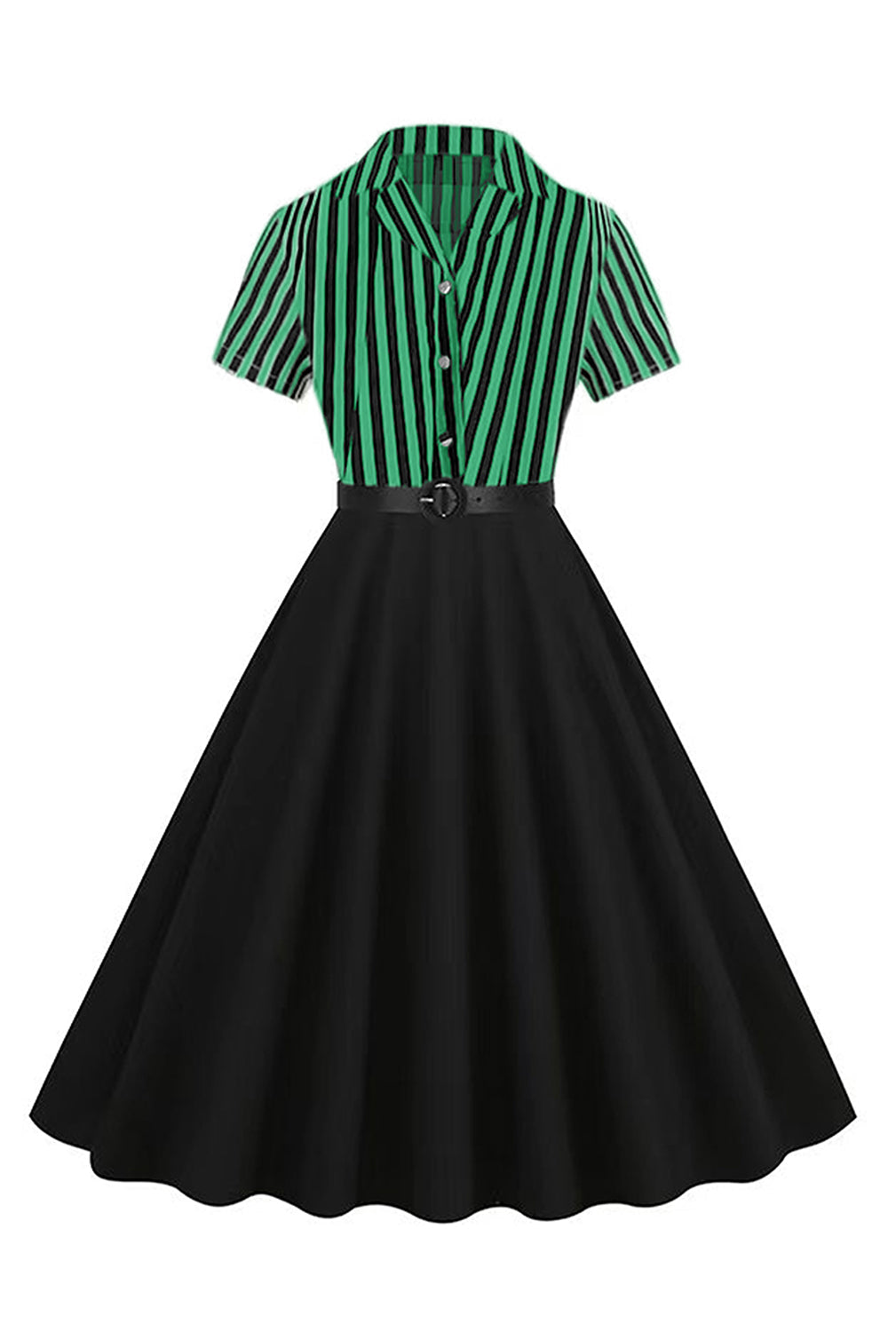 Vestido de rayas negras de la década de 1950 con mangas cortas